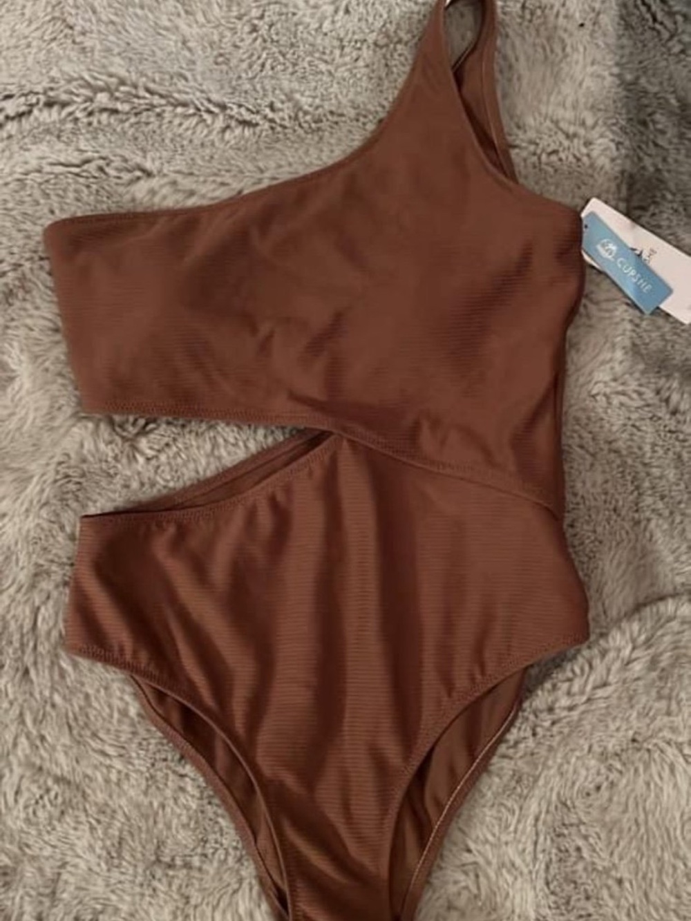 One-Shoulder Cutout Swimsuit in Chocolate Brown